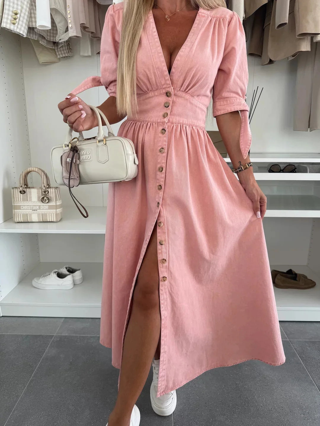 Long Dresses for Women Sexy Denim Dress V Neck Single Breasted Lace Up Distressed Vintage A Line Streetwear Female 2025 Vestidos