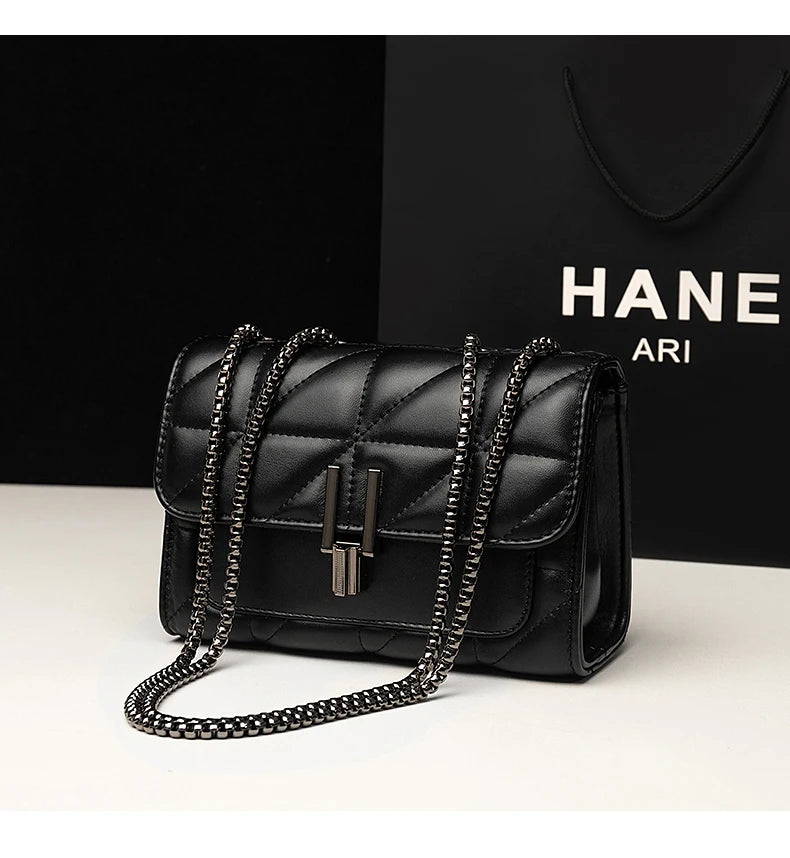Classic Quilted Detail Square Bag, Solid Color Flap Shoulder Bag, All-Match Chain Bag