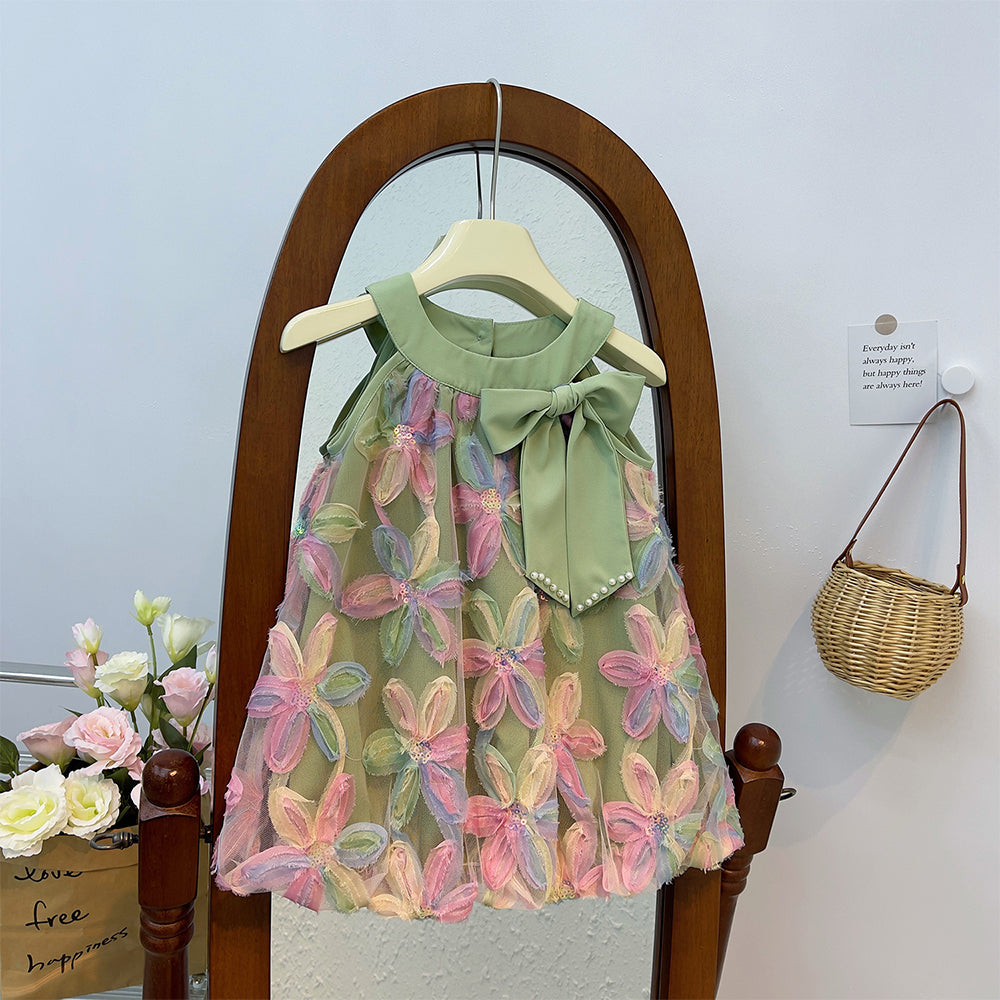 Bear Leader Girl Dress 2023 Summer New Girl Dress Princess Dress Little Girl Fashion Colorful Flower Yarn Dresses Kid Clothes