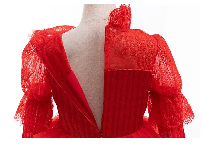 Christmas Red Princess Dress For Girls Party Dresses Flower Girl Wedding Dress Horror Bride Cosplay Costume Halloween Carnival