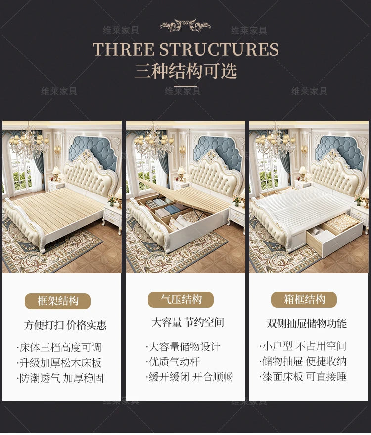 European Luxury Bed Bedroom Comfortable Ergonomic Double Sleeping Safe Bed Sun Princess Cama Solteiro Lounge Suite Furniture