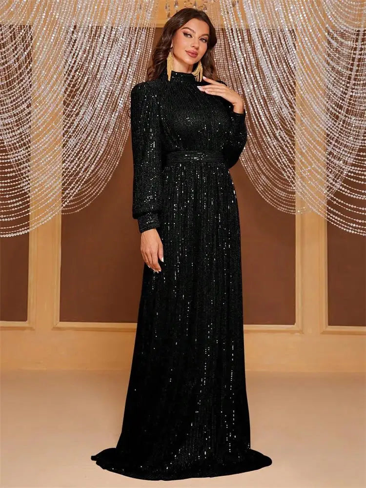 DEERVEADO Evening Dresses Woman Elegant A Line High Neck Full Sleeves Formal Occasion Party Dresses Evening Gowns