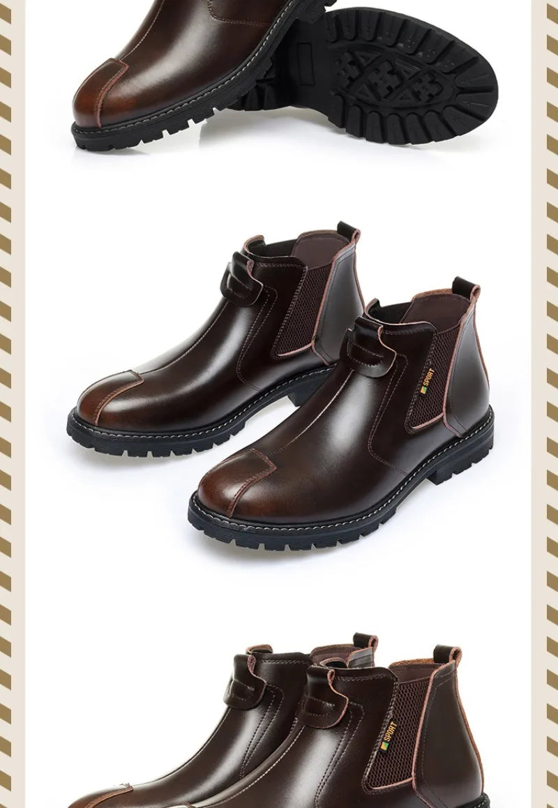 Men's Boots British Business Short Boot Retro Ankle Booties Fashion Casual High Top Boots for Men Leather Boot Oxford Work Boot