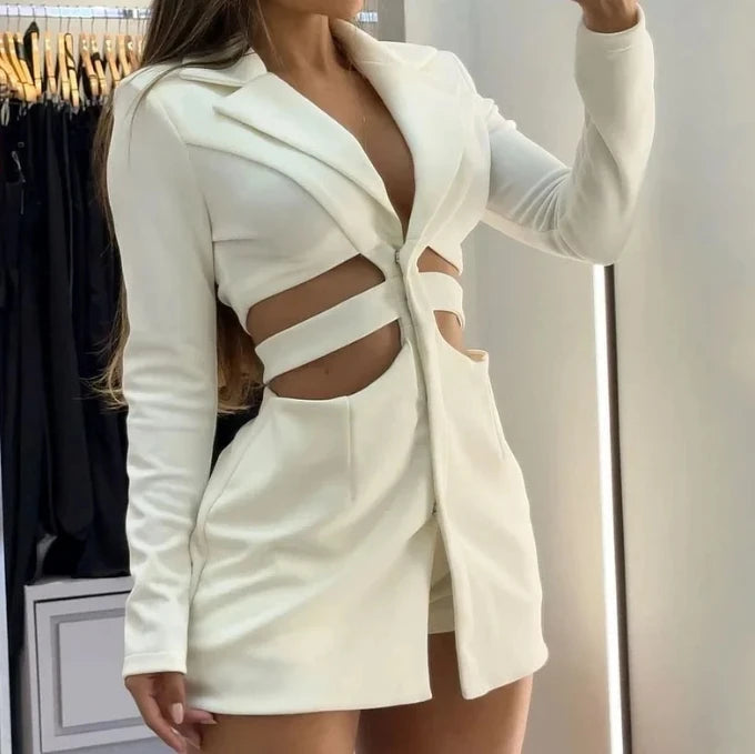 Dresses for Women 2023 Elegant Ruffle Hem Long Sleeve V-Neck Blazer Dress Button Blazer Work Formal Dresses Commuting