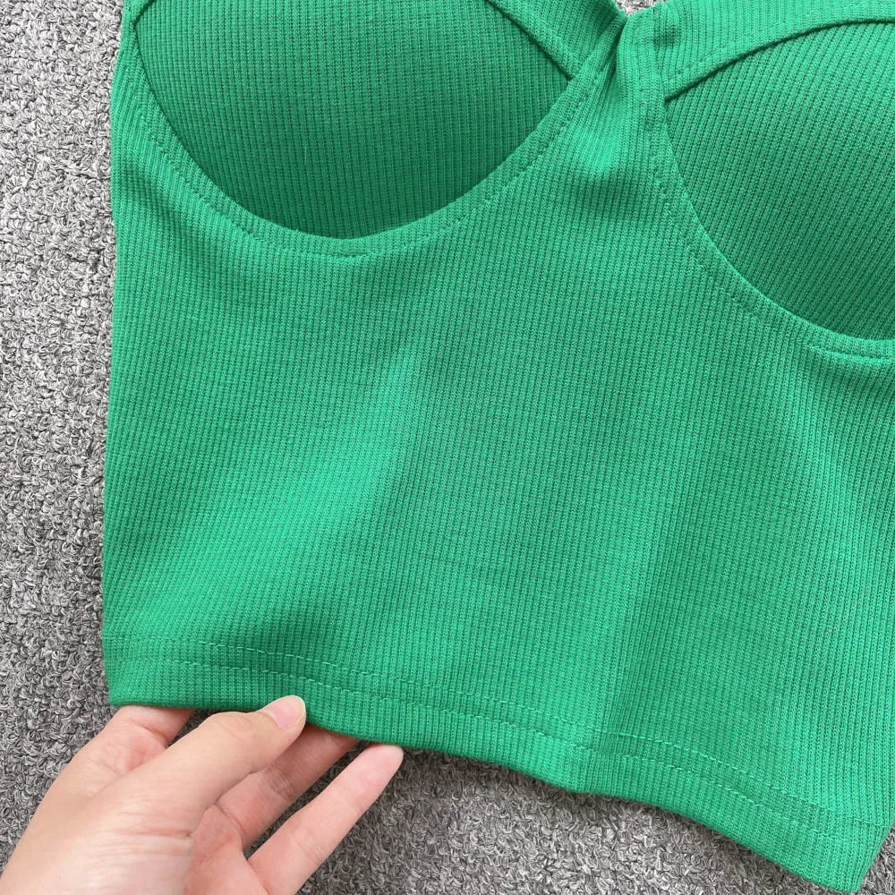 Strapless Western Style Skinny Tanks Camis for Women Summer Casual Solid Colours Female Corset Crop Tube Tops with Built In Bras