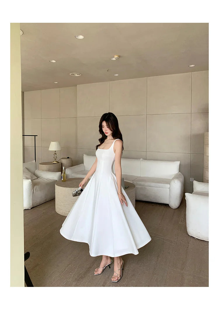 Women's Elegant Red Evening Dresses Sleeveless Wedding Guest Dress Spaghetti Strap A-Line White Party Female Prom gown Vestidos