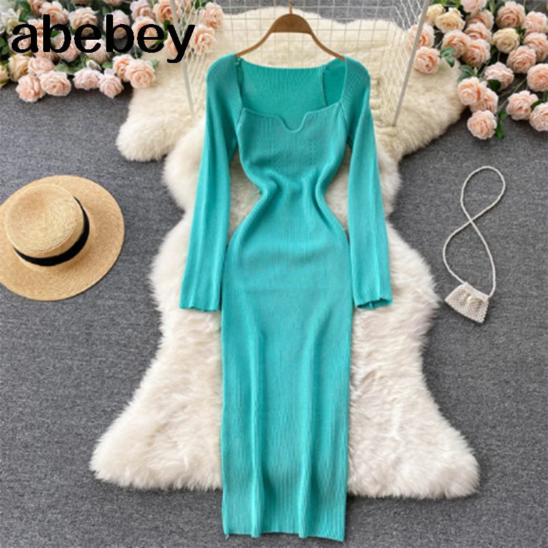 Dresses For Women 2026 Sexy Strapless Ribbed Knitted Bodycon Dress Women Winter Long Sleeve Midi Sweater Dress Clothes