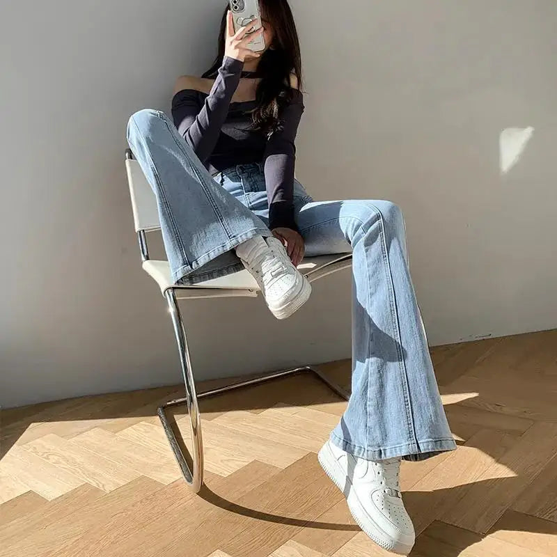 Jeans Woman 2024 Vintage Fashion Trend Luxury Denim Pants High Waisted Elasticity Flare Leggings Korean Black Bell Bottom Jeans