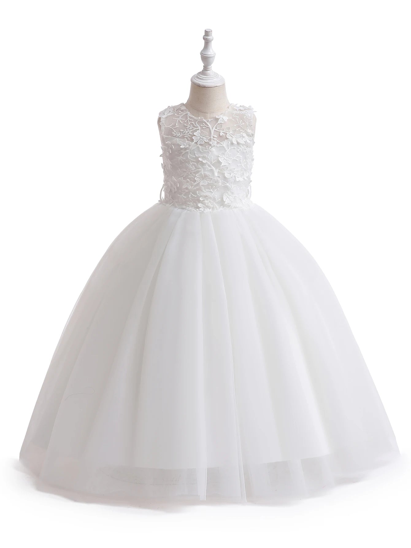 Children's Girs' Dresses for Eid Tulle Satin White Floral Girl's Dress Design for Wedding Party Princess Costume