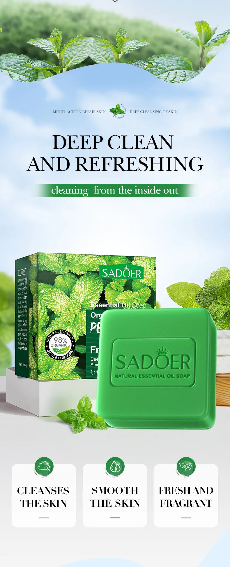 Peppermint Essential Oil Soap Body Shower Handmade Kojico Acid Tumeric Kojic Brightening Hand Sanitizer Bar Salim Bag Whitening