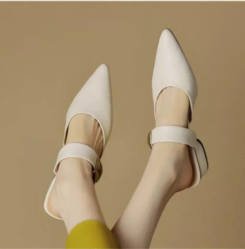 Shoes for Women 2024 Summer New Fashion Pointed Solid Simple Half Women's Slippers Comfortable Outside Leather Shoes Female