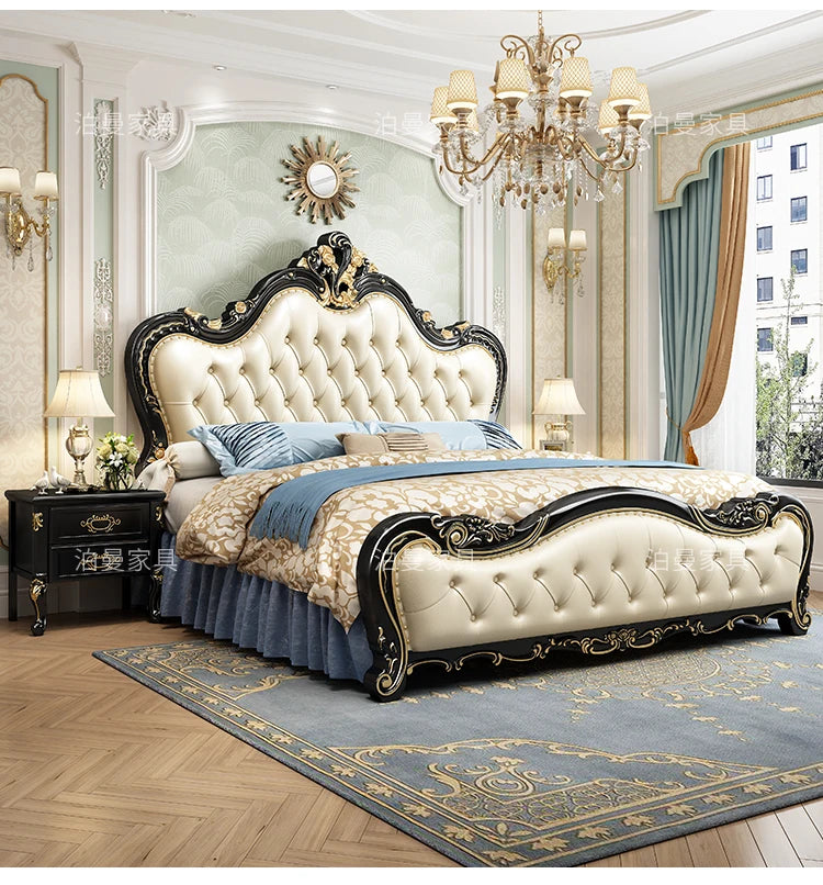 Luxury Couple Bed European Aesthetic Leather Queen Size Princess Bed Storage Space Cama De Casal Luxuosa Modern Furniture