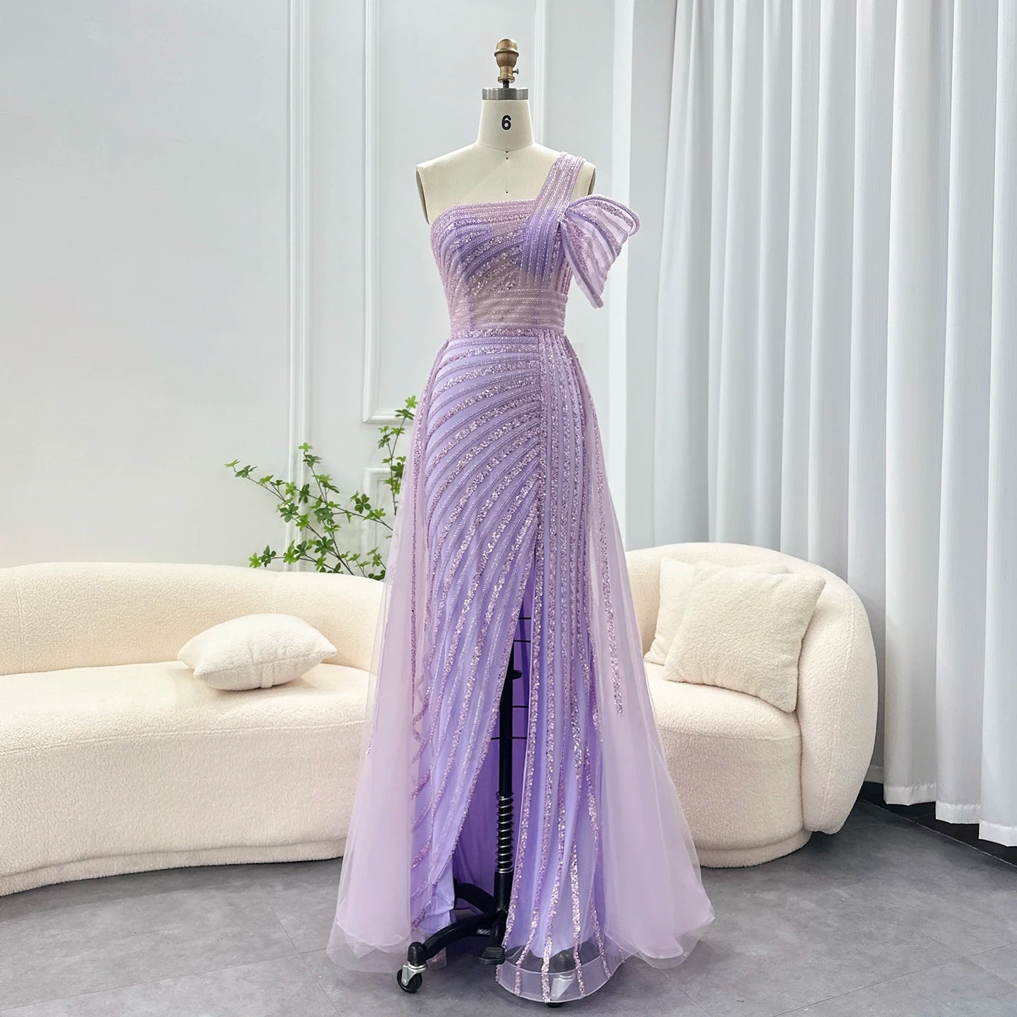 Sharon Said Luxury Dubai Evening Dresses with Overskirt Side Slit Lilac One Shoulder Wedding Formal Party Gowns SS016 Customized