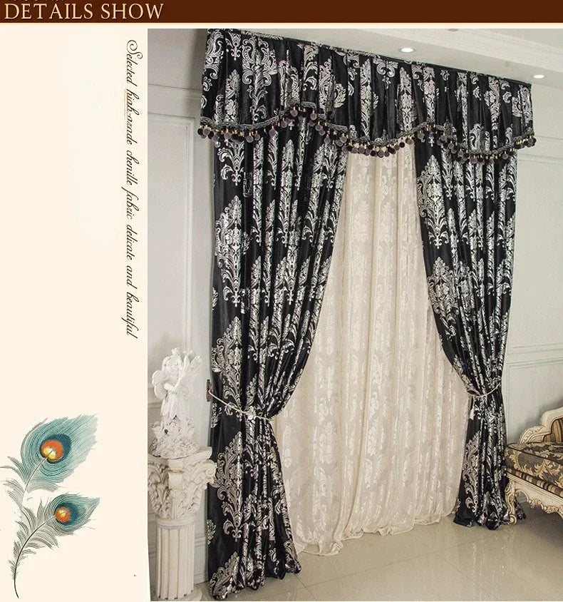 European-style Curtains For Living Dining Room BedroomBronzing Velvet Black Velvet Curtain Silver Light Luxury Customization