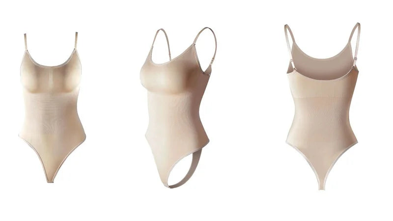 GUUDIA Spandex Bodysuit Thong String Shapewear Compression Body Shapers Cupless Wirefre Open Crotch Tummy Control Jumpsuit