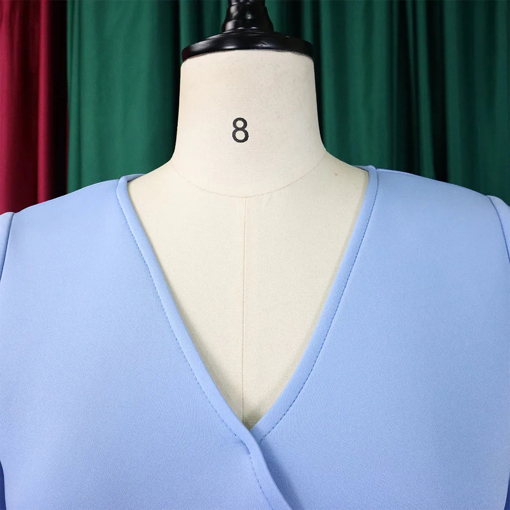 Elegant Party Dresses for Women V Neck Ruffles Sleeve High Waisted Pleated Mid Calf Luxury Birthday Dinner Vestidos Mujer Dress