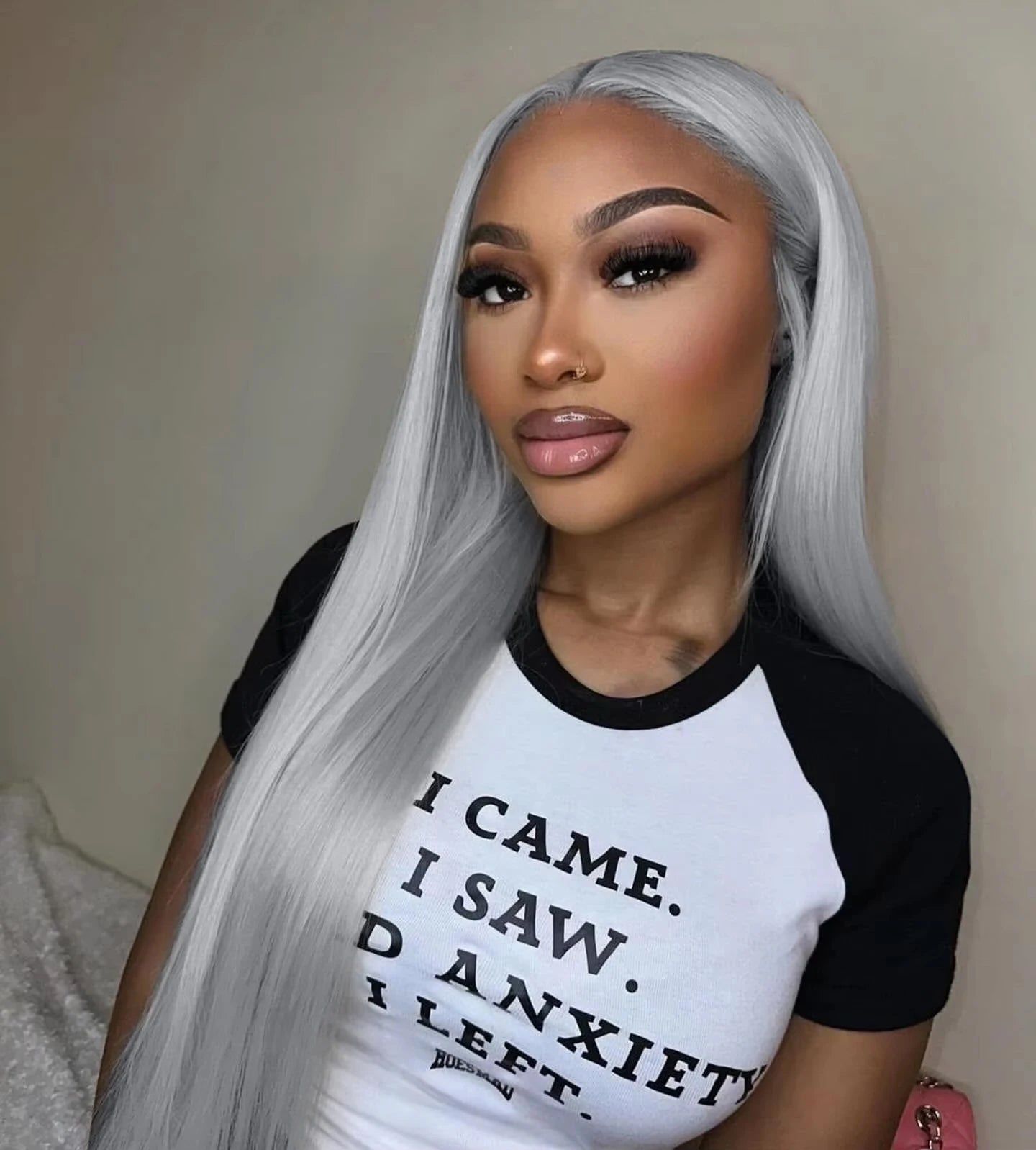 Silver Grey Straight Lace Front Human Hair Wig 40 Inches Colored HD Transparent 13x6 Lace Frontal Wig for Women Preplucked 250%