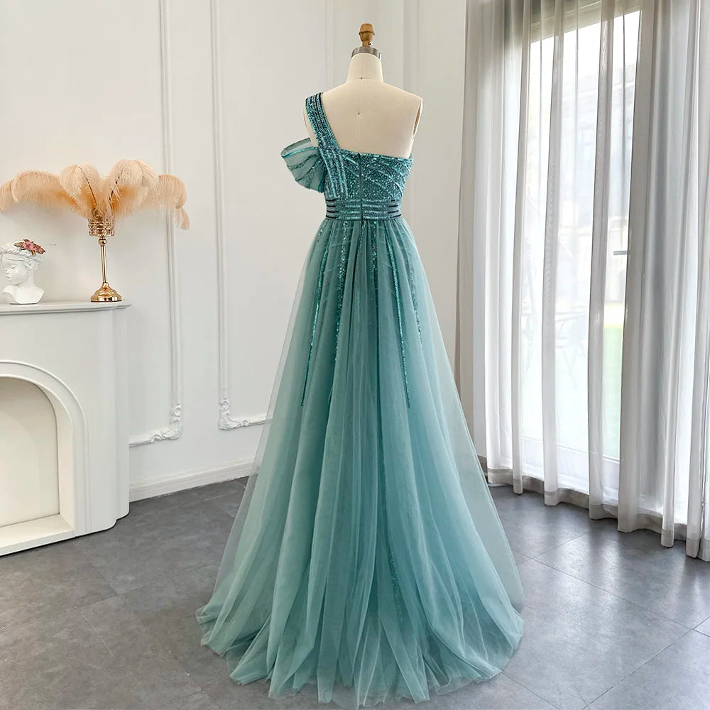 Sharon Said Luxury Dubai Evening Dresses with Overskirt Side Slit Lilac One Shoulder Wedding Formal Party Gowns SS016 Customized