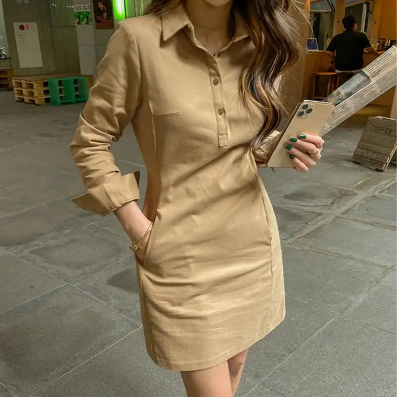 VONDA 2025 Summer Shirt Dress Women Elegant Long Sleeve Solid Color Sundress Casual Loose Buttons Pockets Short Mini Vestidos