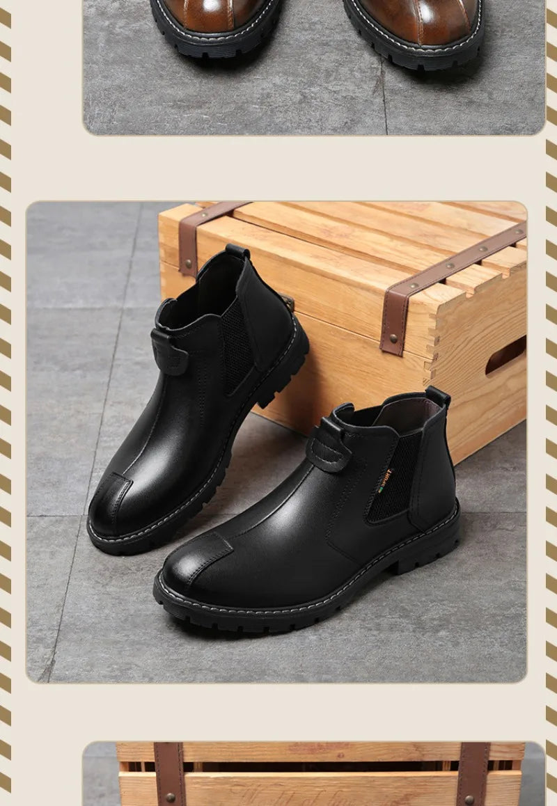 Men's Boots British Business Short Boot Retro Ankle Booties Fashion Casual High Top Boots for Men Leather Boot Oxford Work Boot