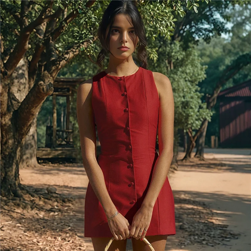 ASDS-Work Dresses For Women Summer Business Short Dress Sleeveless Button Down Formal Elegant Office Outfits