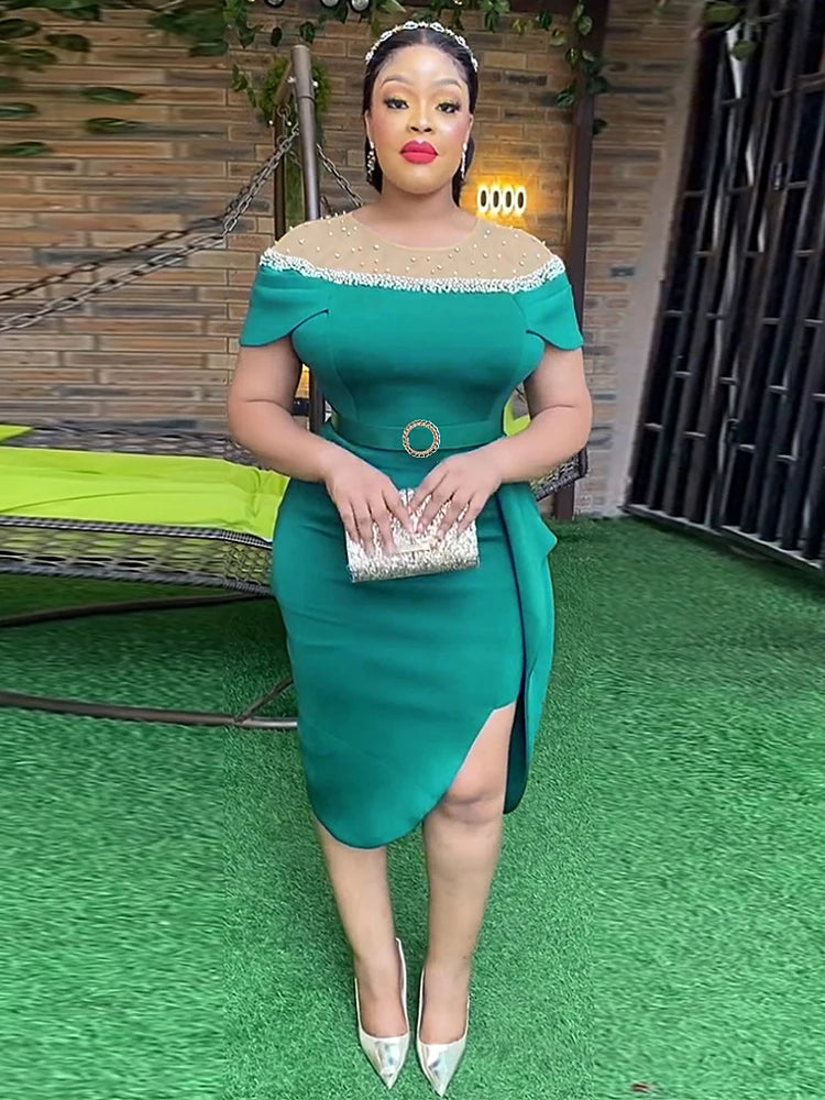 Elegant Party Dresses For Women 2025 Spring Summer Short Sleeve Bodycon Robe African Wedding Prom Evening Dress Ladies Clothing