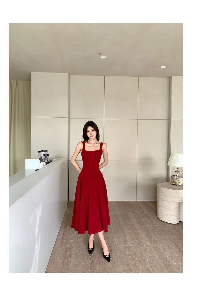 Women's Elegant Red Evening Dresses Sleeveless Wedding Guest Dress Spaghetti Strap A-Line White Party Female Prom gown Vestidos