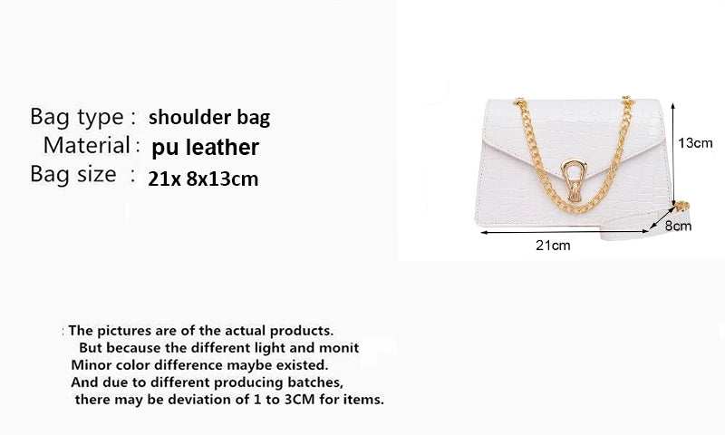 Crocodile Pattern Shoulder Bags For Women Fashion Chains Squre Bag Purse Female Pu Leather Crossbody Handbag Daily Phone Clutch