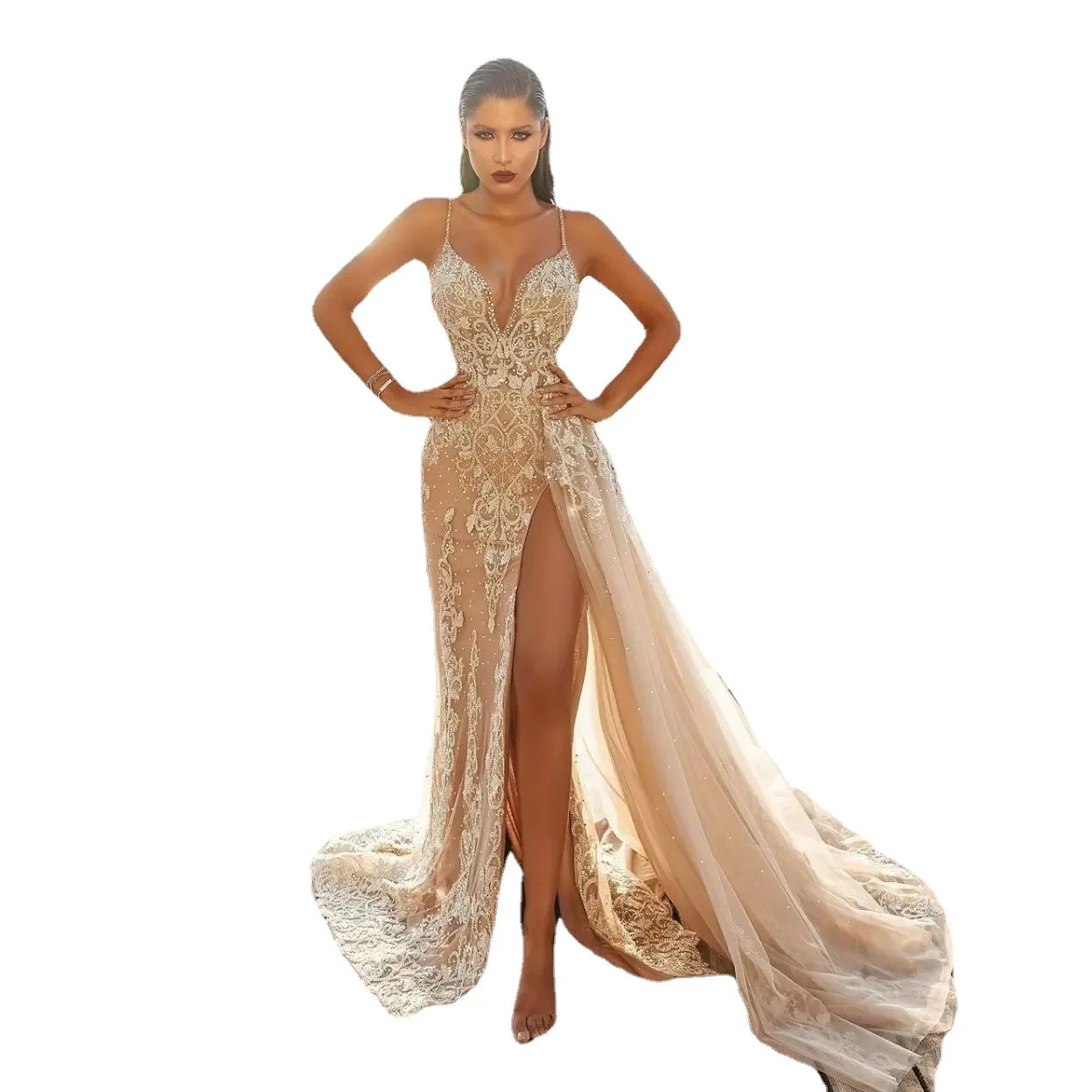 Wedding Party Dress Female Evening Elegant Sexy Deep V Neck Strap Sleeveless Sequined Long Maxi Dresses for Women 2024