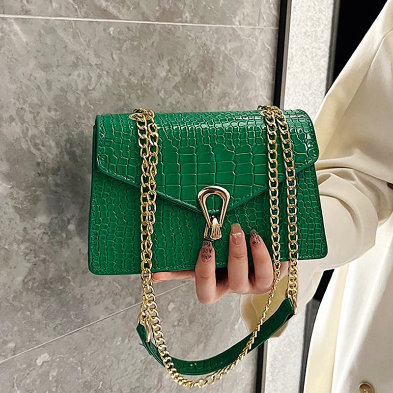 Crocodile Pattern Shoulder Bags For Women Fashion Chains Squre Bag Purse Female Pu Leather Crossbody Handbag Daily Phone Clutch