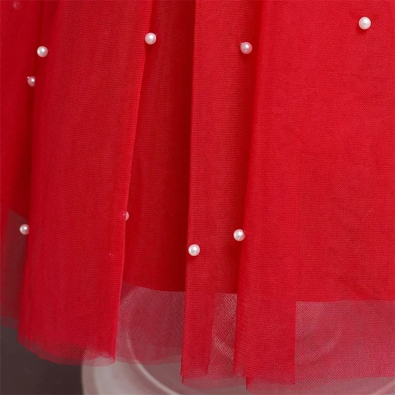 Toddler Girl 1st Birthday Tulle Dress Backless Bow Beading Gown Kids Christmas Wedding Party Princess Dress Baby Girl Dresses