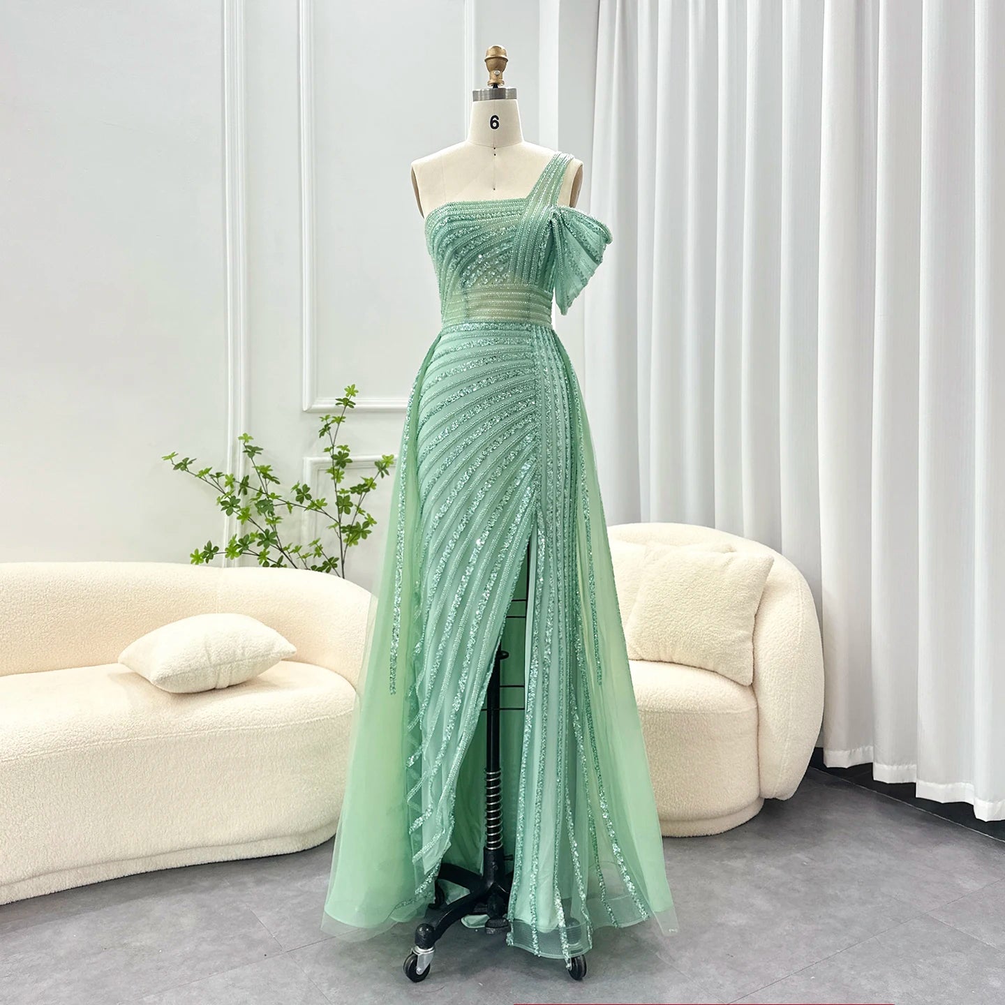 Sharon Said Luxury Dubai Evening Dresses with Overskirt Side Slit Lilac One Shoulder Wedding Formal Party Gowns SS016 Customized