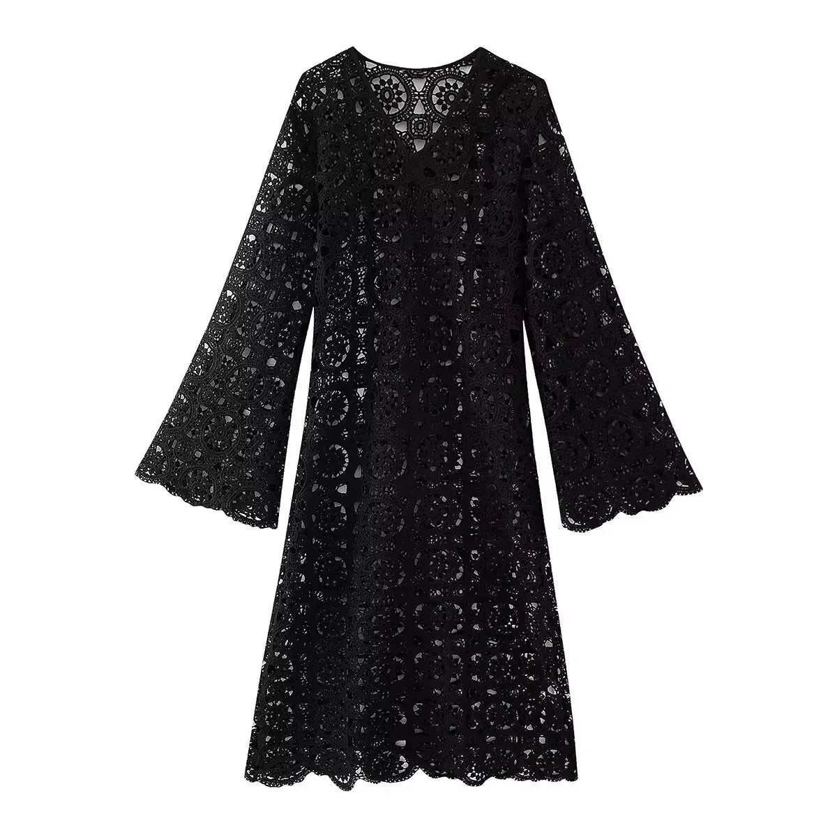 Women's Dress 2024 Summer New Lace Embroidered Hollow Long Dresses for Women