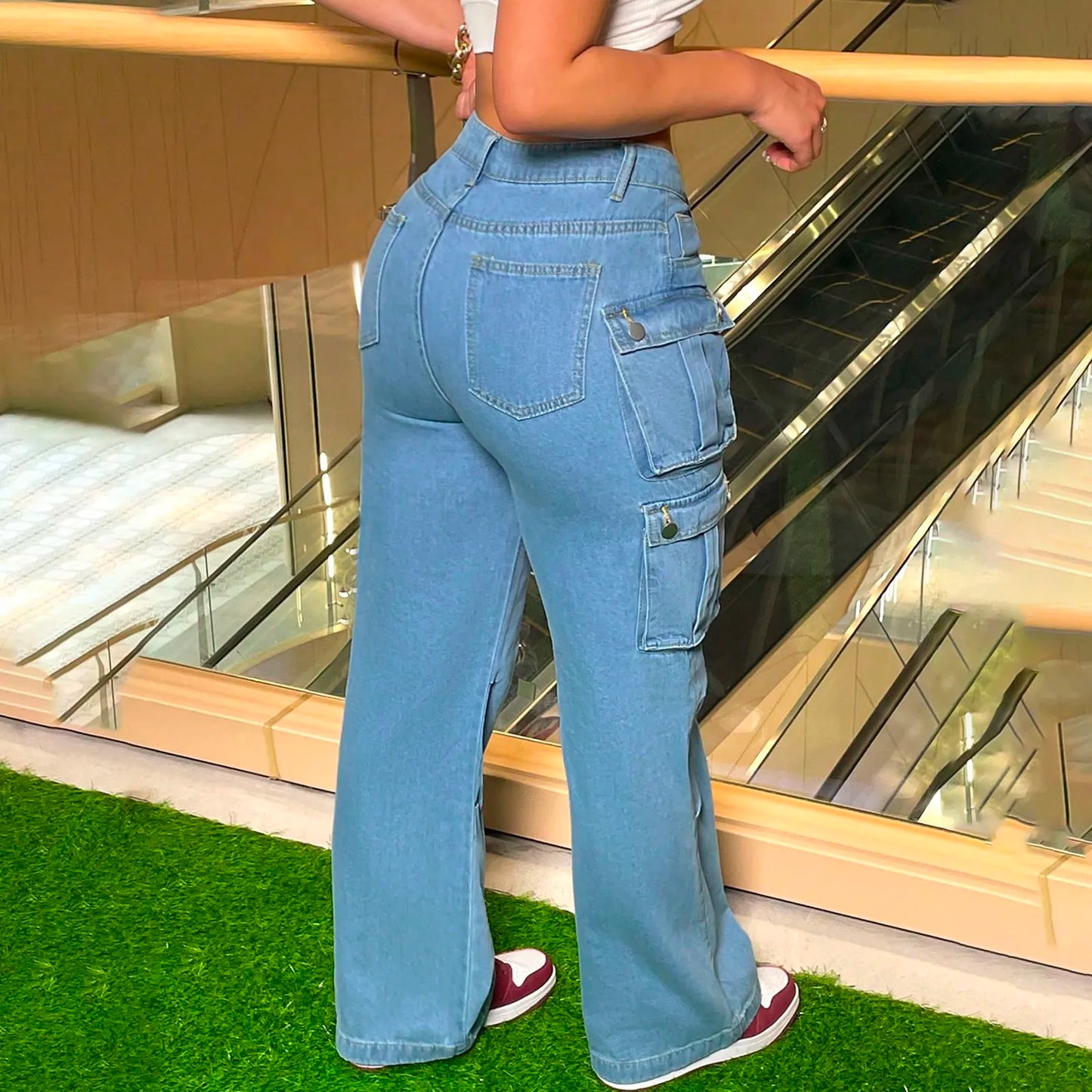 Ladies' Jeans Casual Fashion Straight Leg Workwear Jeans Vintage Jeans Multiple Pocket Denim Pants High Waist Denim Trousers