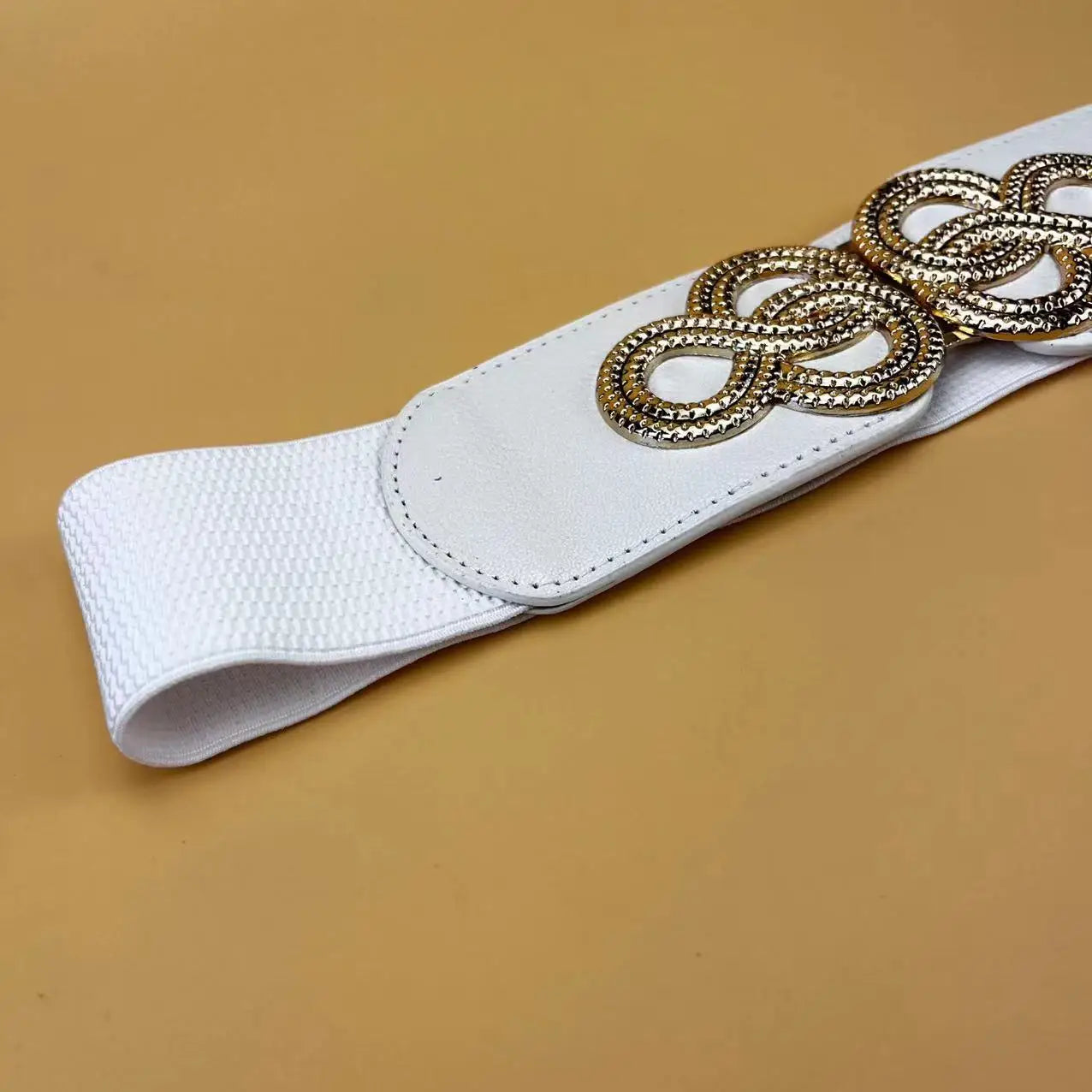 Womens Wide Elastic Belt Stretch Leather Belt Gold Buckle Belts for Dress S-XXL