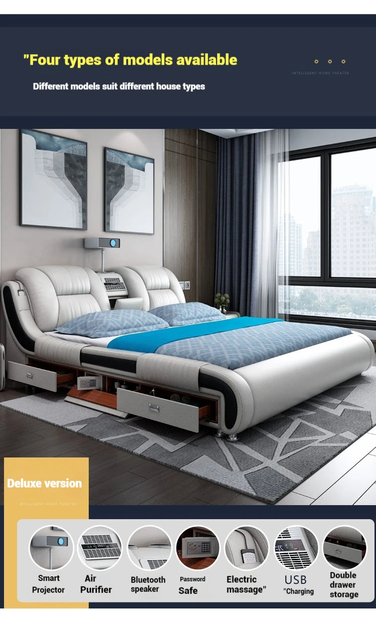 Queen Luxury Modern Double Bed Storage Multifonction Bedroom King Double Bed White Frame Smart Cama Box Casal Room Furniture