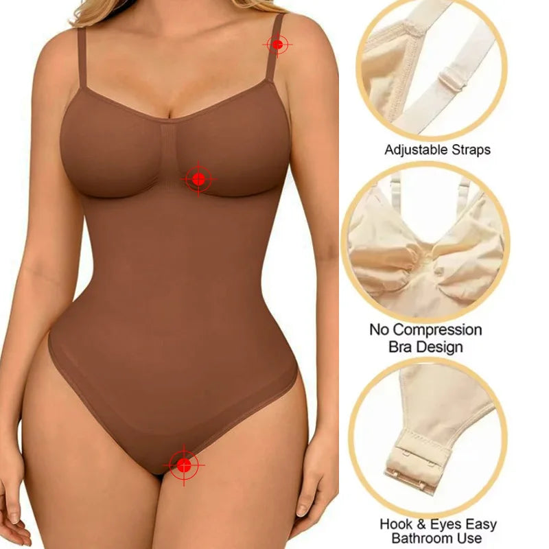 GUUDIA Spandex Bodysuit Thong String Shapewear Compression Body Shapers Cupless Wirefre Open Crotch Tummy Control Jumpsuit