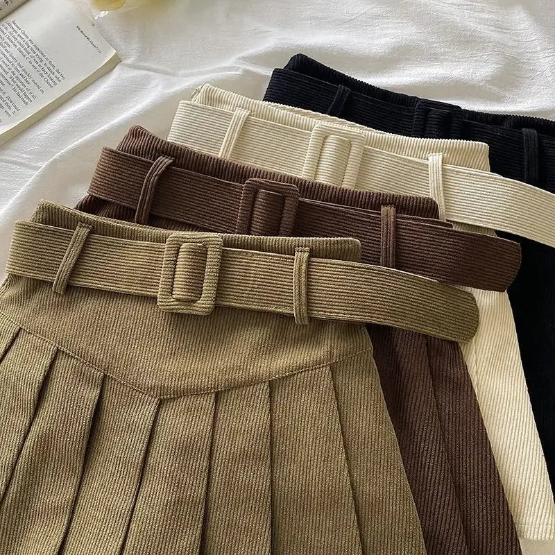 Corduroy High-Waisted Slimming Preppy Style Skirt For Women Spring Autumn/Winter New Arrival A- Line Mini Dress