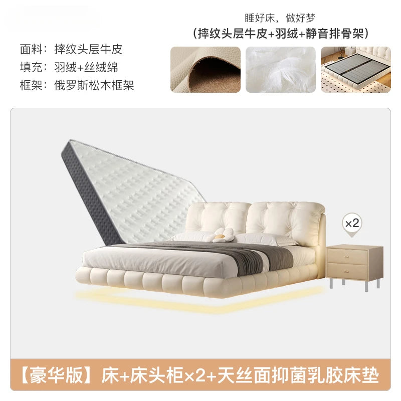 Pretty Elegant Double Bed Frame Mattress White Comferter Bed Queen Size Cama Matrimonial Bedroom Furniture