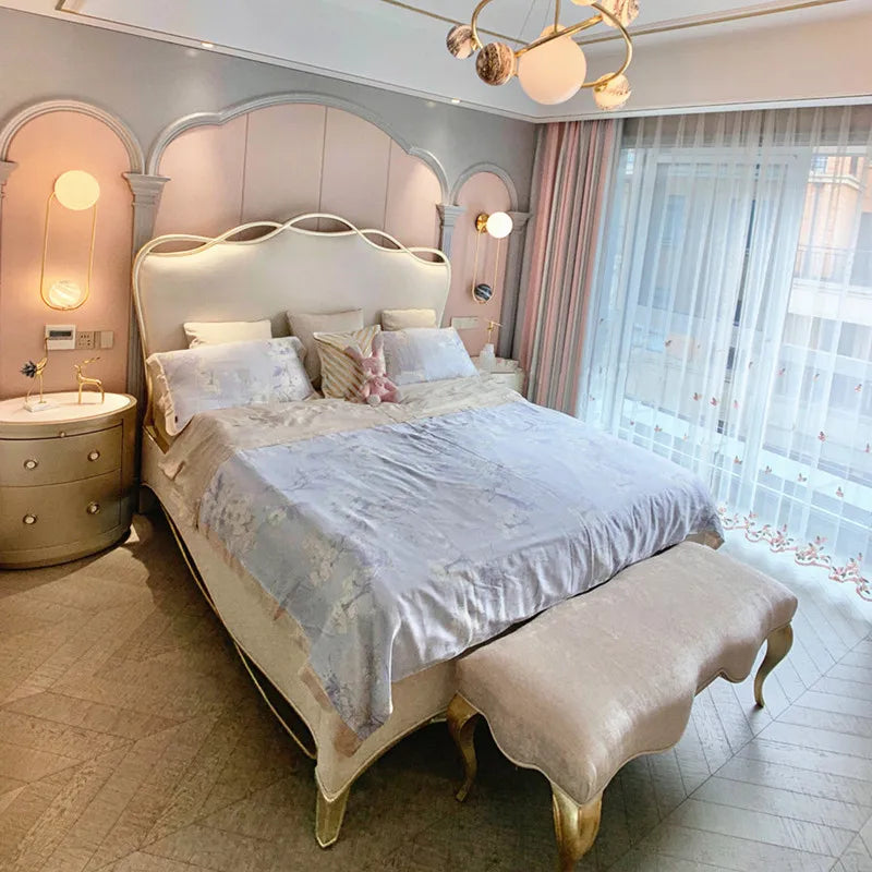 Clearance Adjustable Double Bed Aesthetic American White Modern Double Bed Luxury Queen Size Camas De Dormitorio Furniture Home