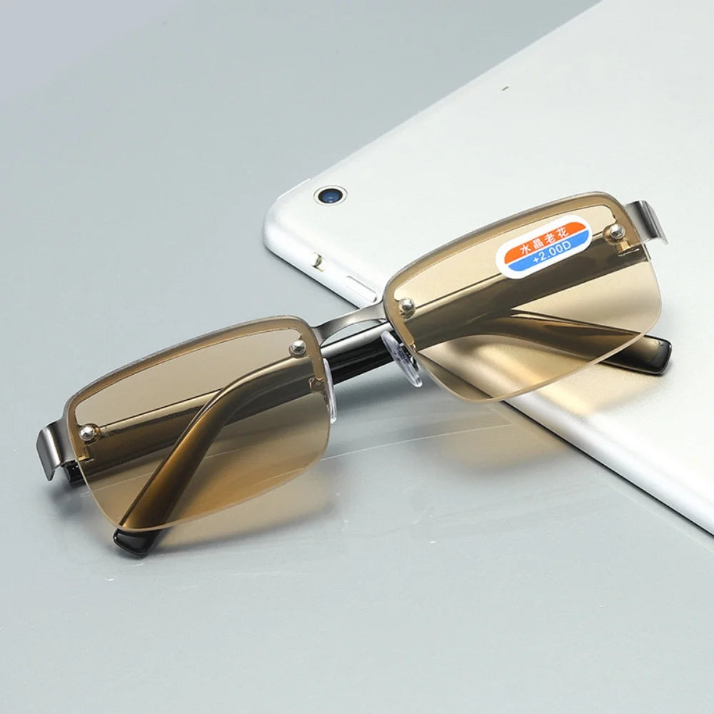 Classic High-quality Half-frame Reading Glasses Mens Vintage Natural Original Stone Presbyopia Eyeglasses  Diopter +1.0 To +4.0