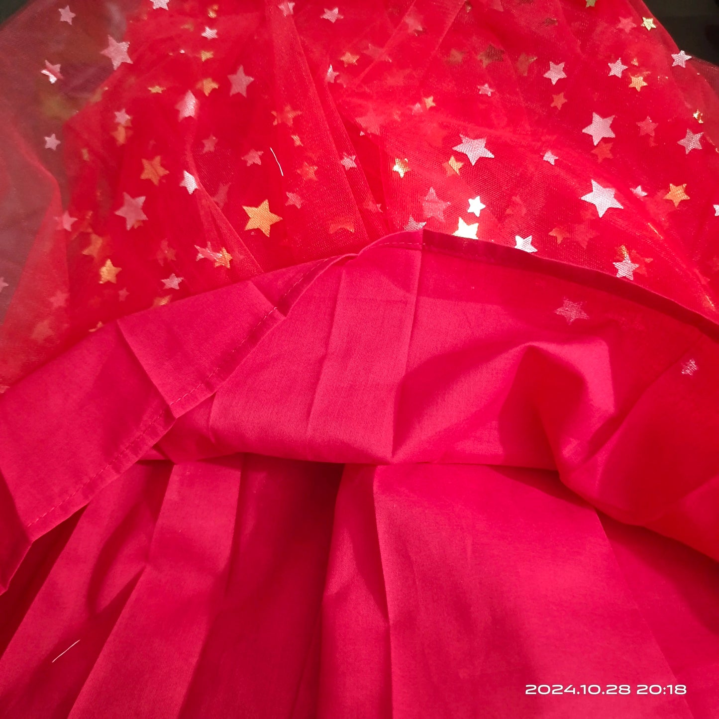 Christmas 2025 Girls Cute Fly Sleeve Star Printed Mesh Puffy Dress Halloween Children Party Photograph Princess Dress 1-6T