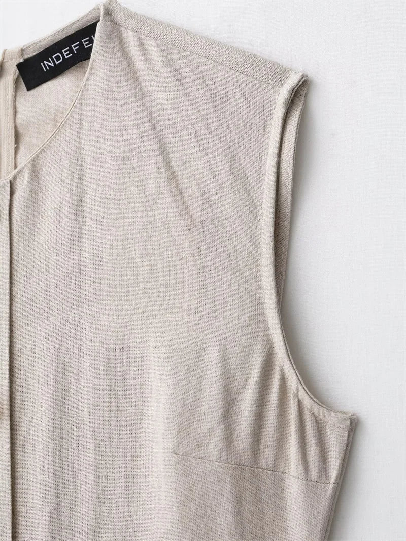 Women's Dresses 2025 New Linen Blend Button Trim Midi Skirt Elegant and chic women's long dress