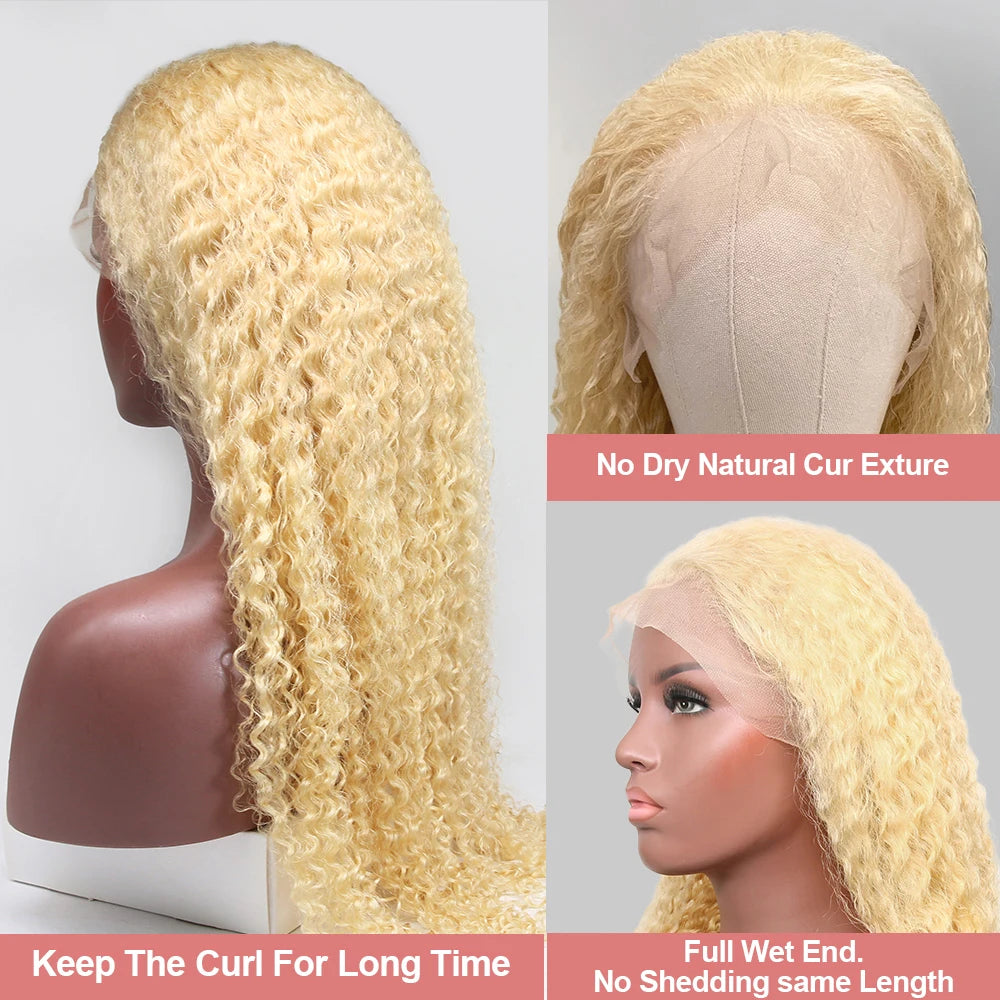 613 Blonde HD Lace Frontal Wig 13x4 13×6 Deep Wave Lace Front Human Hair Wig Colored Curly Wigs Water Wave Wigs For Women ﻿ ﻿