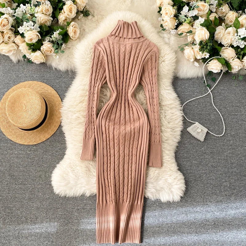 Seoulish Autumn Winter Twist Women's Wrap Knitted Dresses Long Sleeve Sheath Knitwear Office Bodycon Dress Female 2025 New