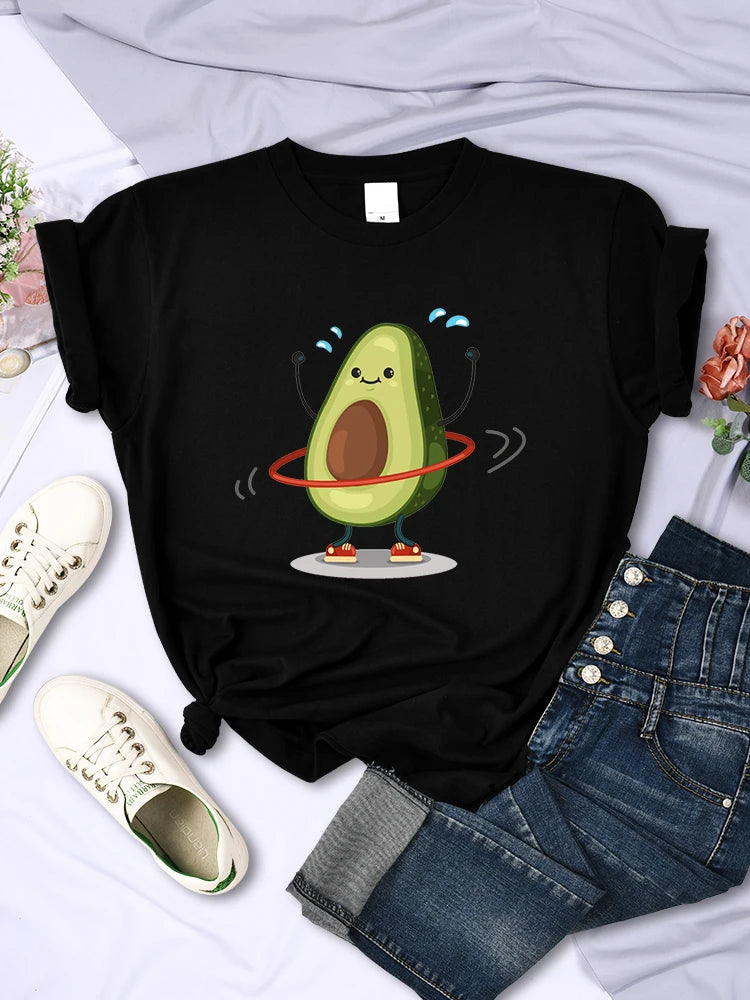 Fruit Avocado Doing Sport Womens T Shirts Hip Hop Harajuku Short Sleeve Soft Breathable Tee Clothing Summer Casual Female Tops