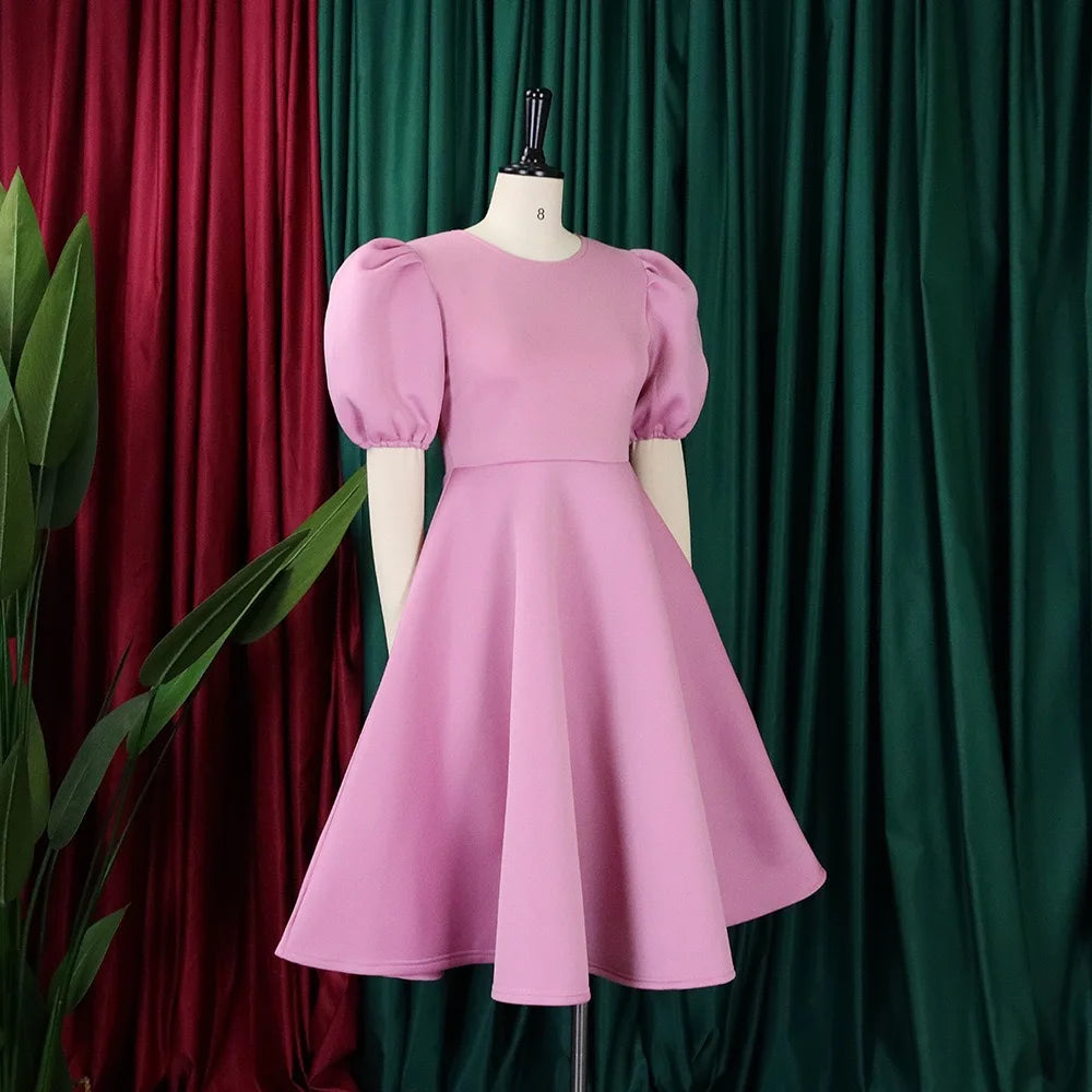 Elegant Party Dresses for Women O Neck Short Sleeve High Waisted Pleated Knee Length Fashion Ladies Birthday Dinner Vestidos Hot