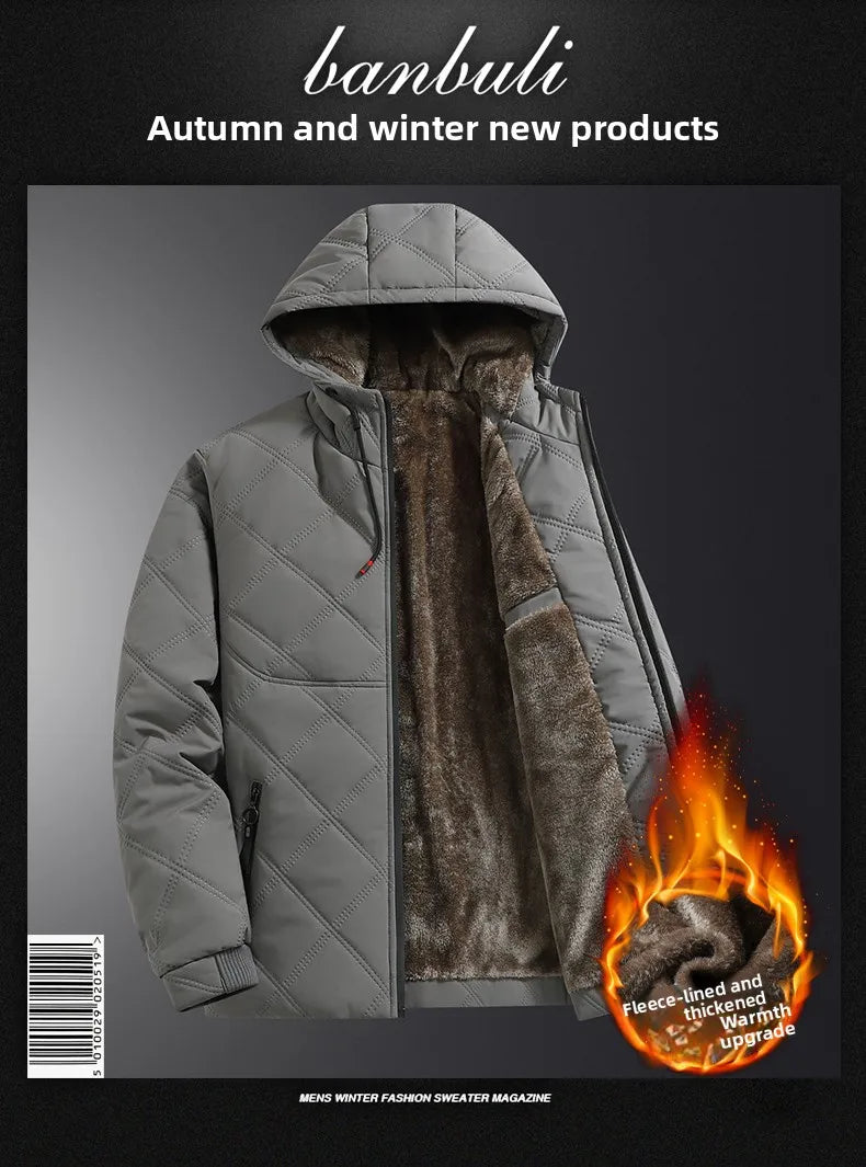 Men's hooded warm short jacket winter zipper pocket jacket outdoor sports and leisure work clothes windproof cotton jacket