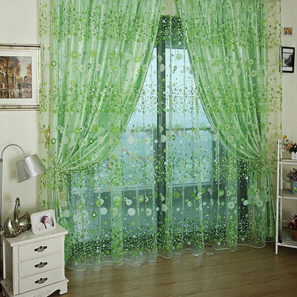 200X100cm Floral Pattern Window Curtain Summer Transparent Room Decor Window Screening Door Curtains Drape Panel Sheer Tulle