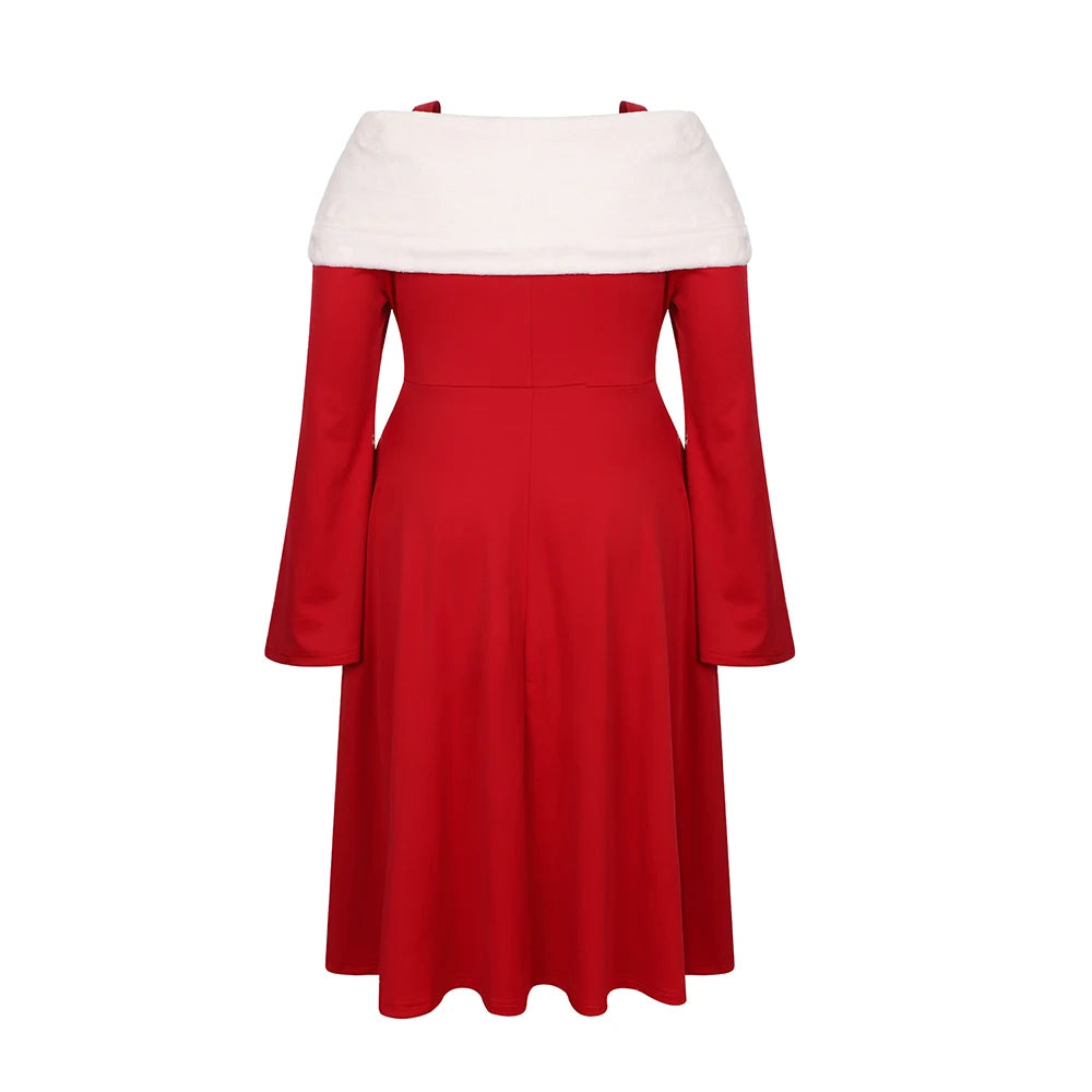 Christmas Dress for Women Plus Size Long Sleeve Oversize Warm Winter Red Elegant Dresses Girls Xmas New Year Party Costume